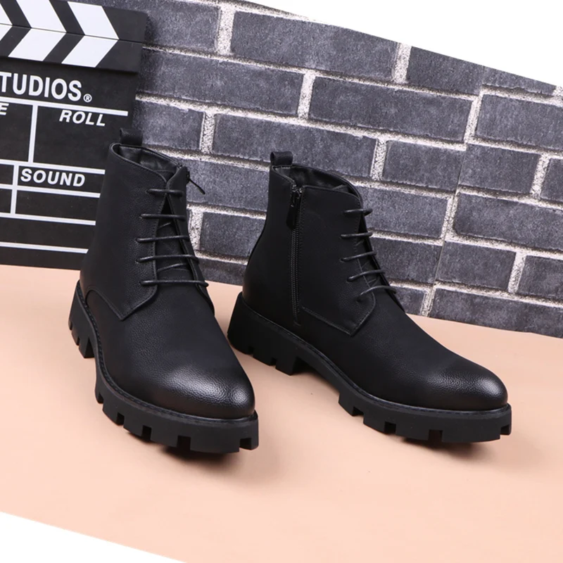 Korean designer mens leisure genuine leather boots black platform shoes vintage ankle boot autumn winter short botas masculinas
