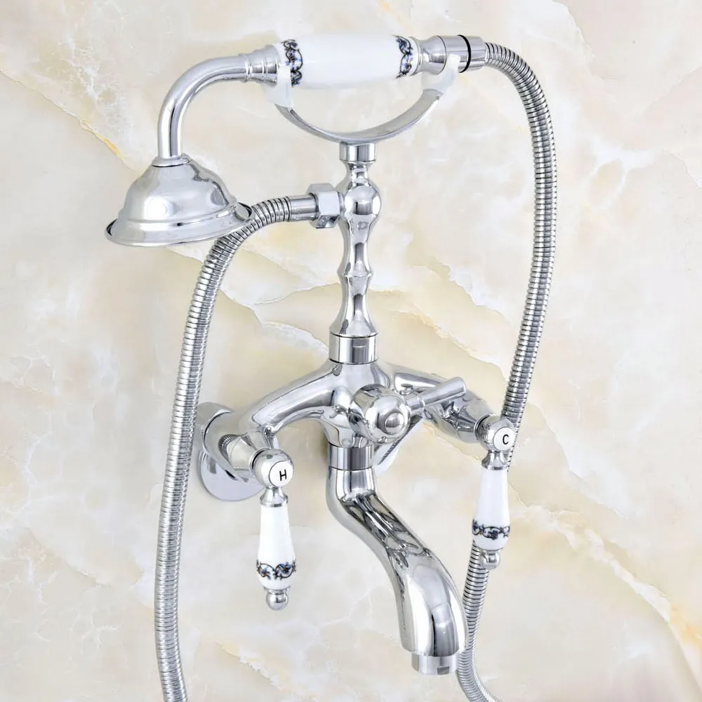 

3-3/8" Wall Mounted Bathtub Faucet Chrome Tub Sink Faucet Telephone Style Bathroom Bath Shower Set with Handshower Nqg404