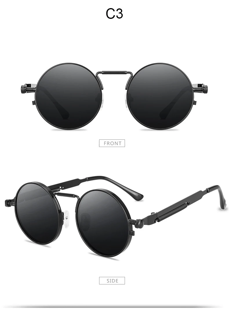 Metall Steampunk Sonnenbrille Männer Frauen Mode Runde Brille Marke Design Vintage Sonnenbrille Hohe Qualität UV400 Brillen – Detail 9