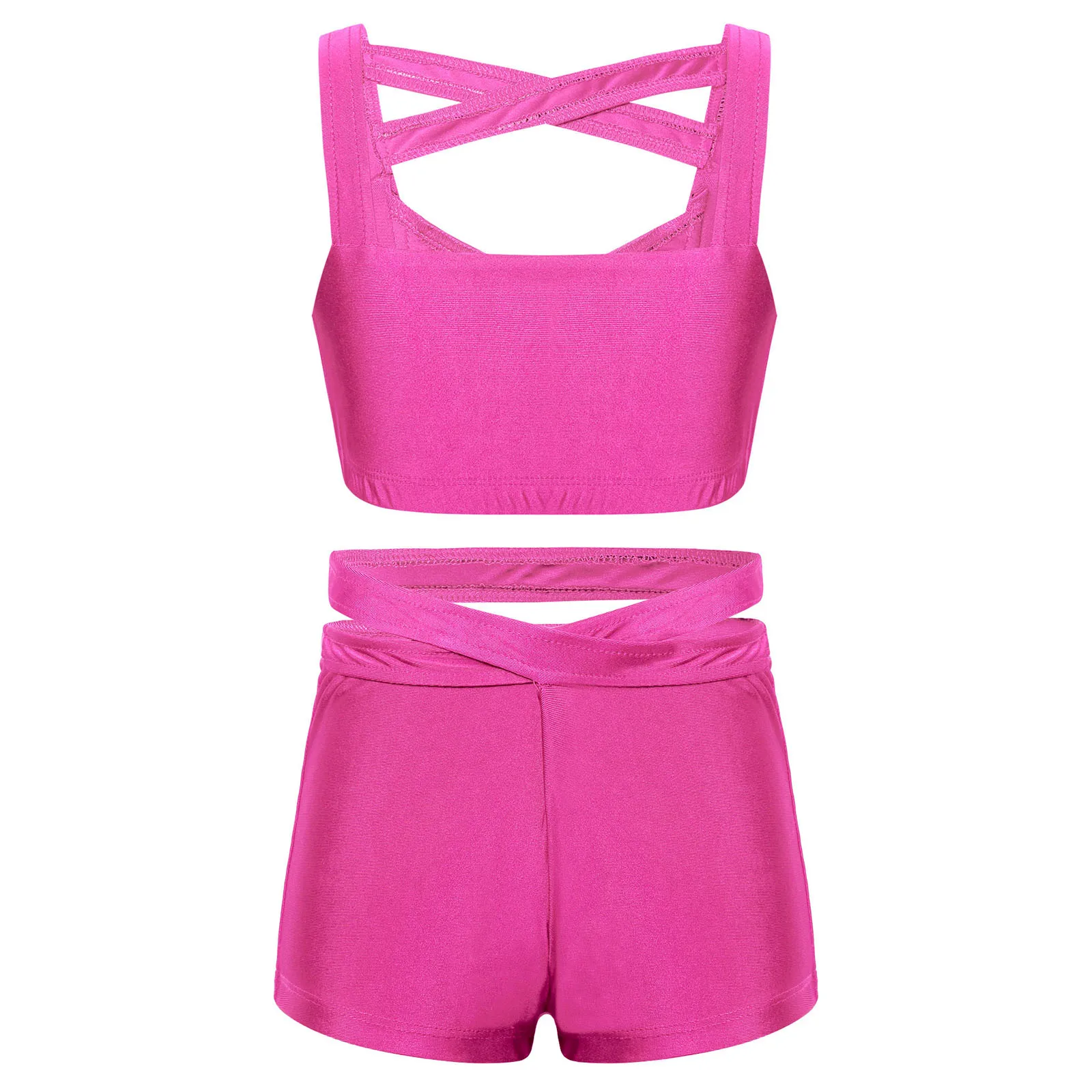 

New Kids Girls Sports Suit Workout Gymnastics Tracksuit Outfits Ballet Tank Bra Tops Crop Top with Shorts Set 2Pcs Dance Outfits