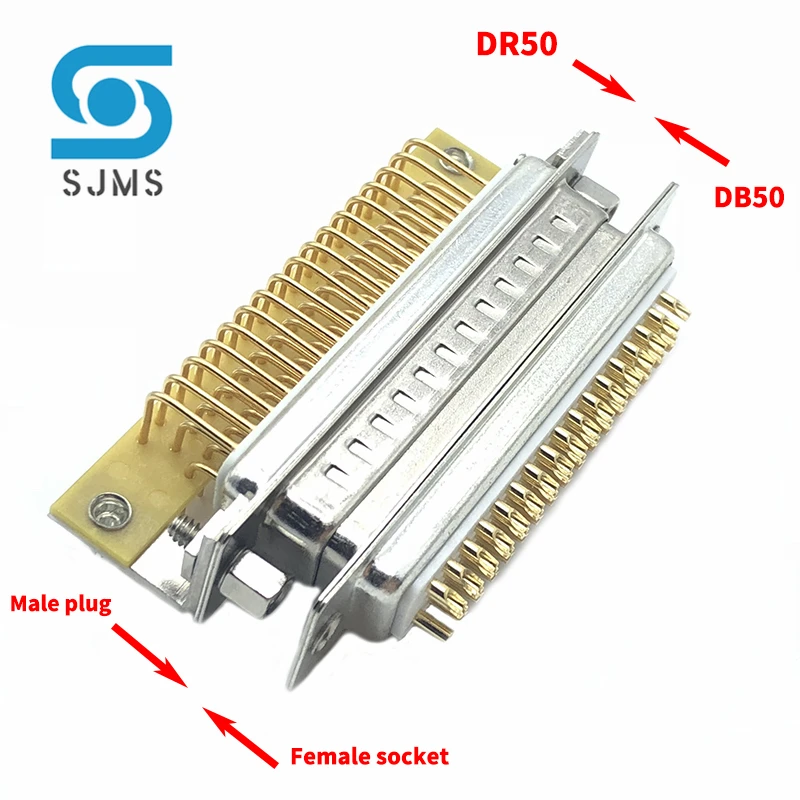 1 sztuk DR50 mężczyzna pozłacane bur HDR50 wygięty pin płyta typu trzy wiersz mężczyzna spawane płyta złącze D-SUB DB50 kobieta 3 wiersz 50 pin