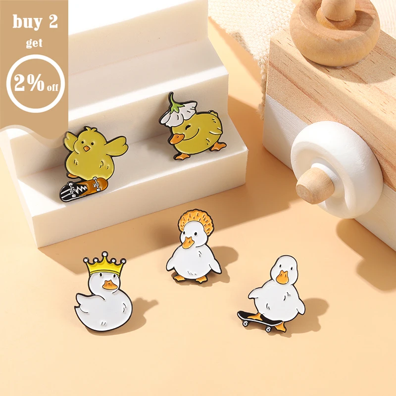 Cartoon Animal Enamel Pin Custom Lovely Naughty Skate Goose Duck Chicken Brooch Bag Lapel Pin Funny Badge Jewelry Gift For Kid