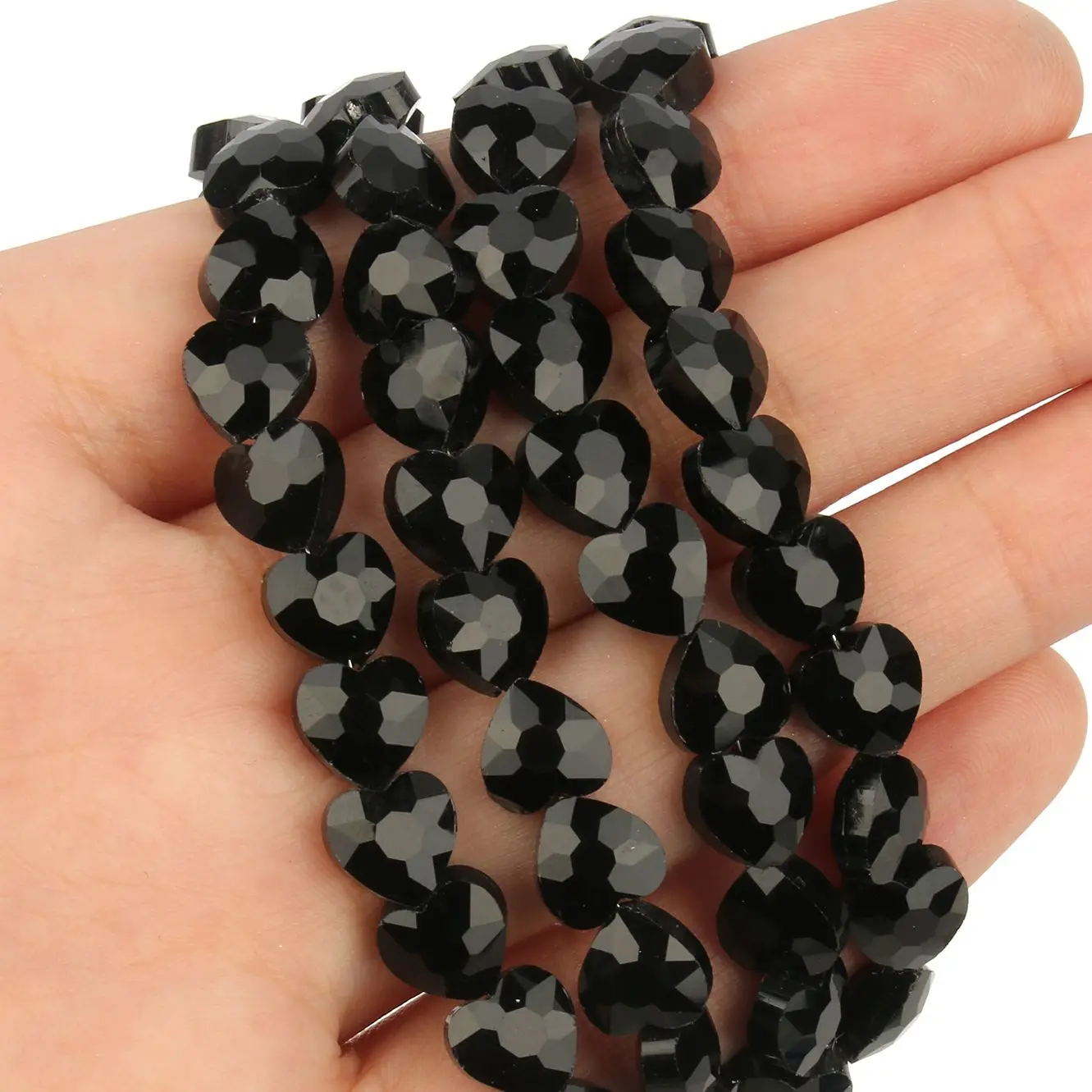 30pcs/lot Faceted Black Glass Crystal Heart Beads Loose Spacer Beads For Jewelry Making DIY Bracelet Necklace Strands 8mm