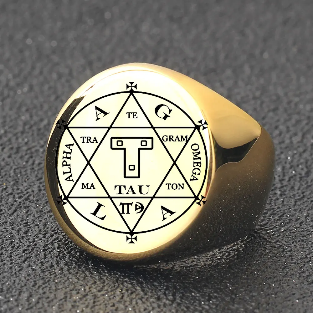 Solomon Amulet Signet Ring Engrave The Wheel Of Fortune AGLA Ring Stainless Steel Simple Signet Men Rings Jewelry Gift