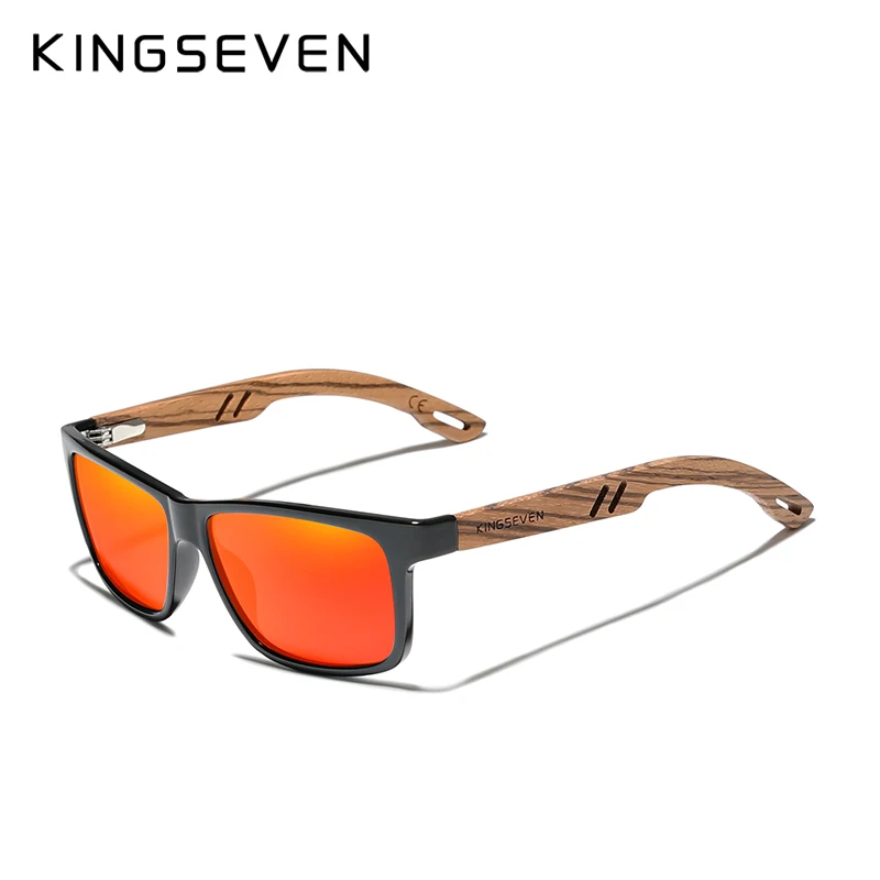 نظارات KINGSEVEN الخشبية اليدوية نظارات مستقطبة عاكسة للرجال والنساء بتصميم كلاسيكي Oculos de sol masculino UV400