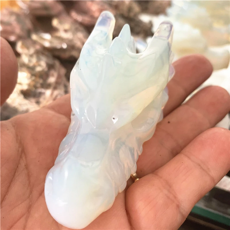 7cm High Quality Opal Crystal Handmade Carved Dragon Head Skull Polished Animal Powerful Statue for Home Decoration Gift