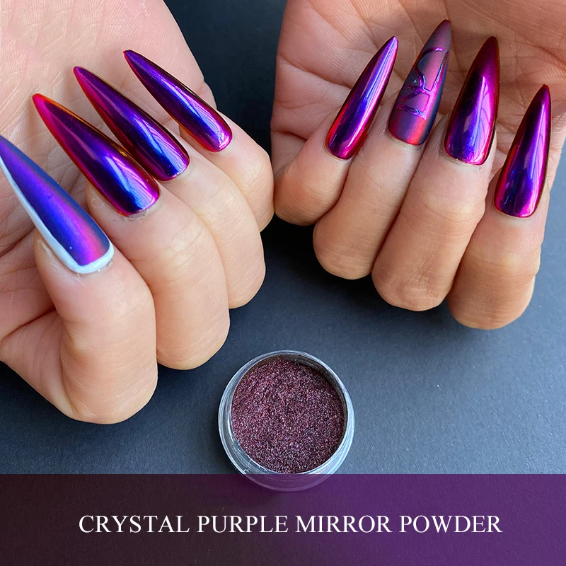 Poudre scintillante pour ongles, Pigment chromé, violet, rouge, poudre scintillante, outil de décoration, Nail Art, 0.2 g/boîte