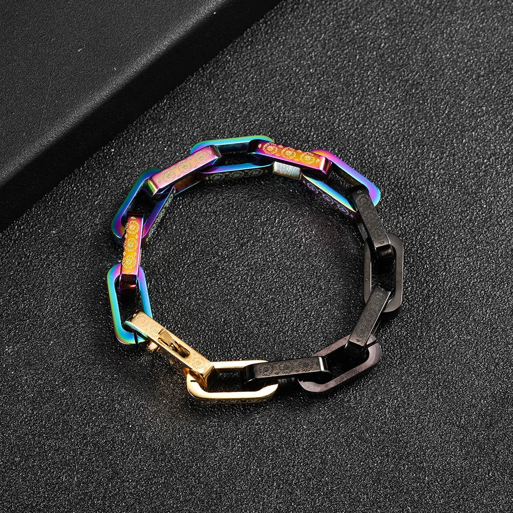 Fashion Colorful Hip Hop Men's Stainless Steel Bracelet Flower Element Square Three-Dimensional Mosaic Couple Bracelets for Men