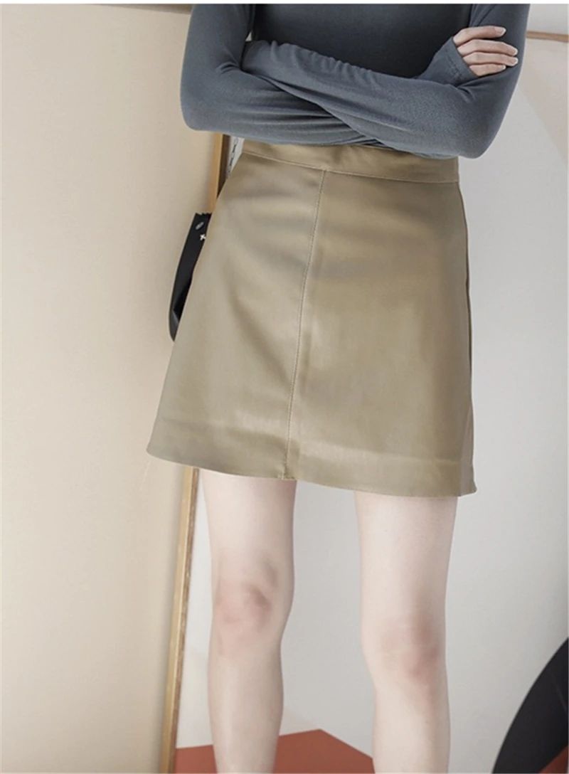 LMQ NEW 2020 Women Fashion Pu Faux Leather Casual Slim High Waist Mini Skirt Ladies A-Line Short Skirts Autumn Winter