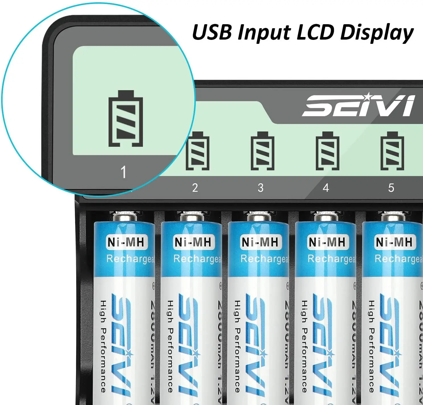 AA AAA Battery Charger 8 Slots Fast Charge with LCD Display for Ni-MH Rechargeable