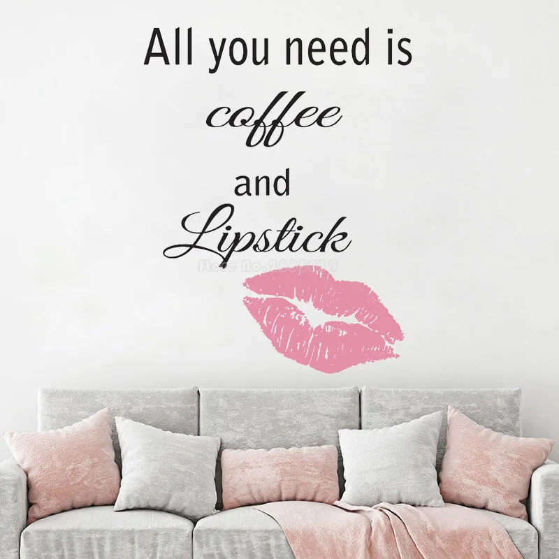 

Beauty Salon Decoration Wall Stickers All You Need Is Coffee And Lipstick Women Bedroom Decor Murals Red Lips Wall Decal LL2278