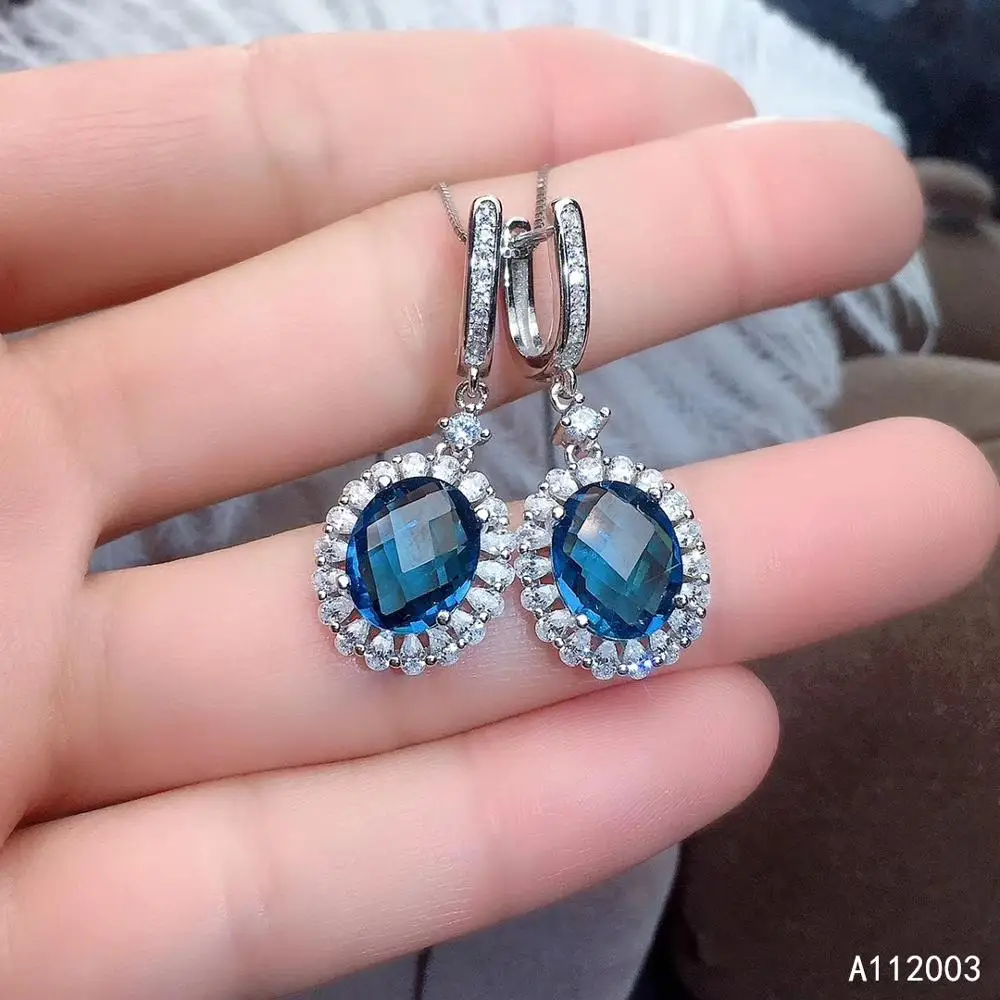 

KJJEAXCMY Fine Jewelry 925 sterling silver inlaid natural blue topaz female earrings Eardrop beautiful support detection