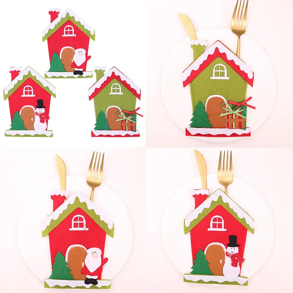 Christmas Decor Storage Bag Christmas Knife And Fork Cover Cartoon House Knife And Fork Bag Restaurant Tableware Storage Cover