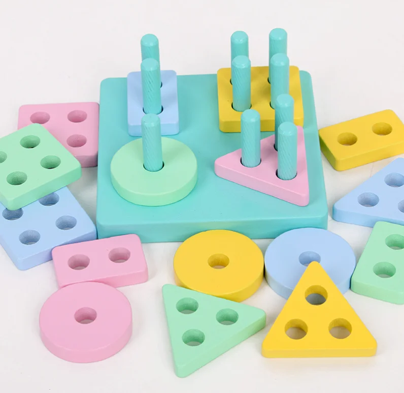 Montessori de madeira brinquedo empilhamento blocos de construção aprendizagem precoce brinquedos educativos cor forma jogo de correspondência crianças brinquedo