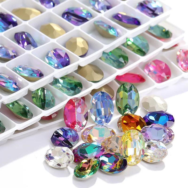 Astrobox Point Back Fancy Oval Stone K9 Gem Glass Sew On Rhinestones For Jewelry Making Loose Strass Crystal Clothes Accessories