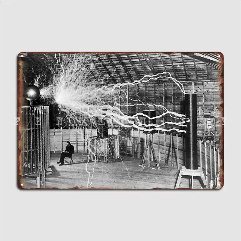 Nikola Tesla With His Equipment June 17 1901 Poster Metal Plaque Club Garage Club Vintage Wall Decor Tin Sign Poster