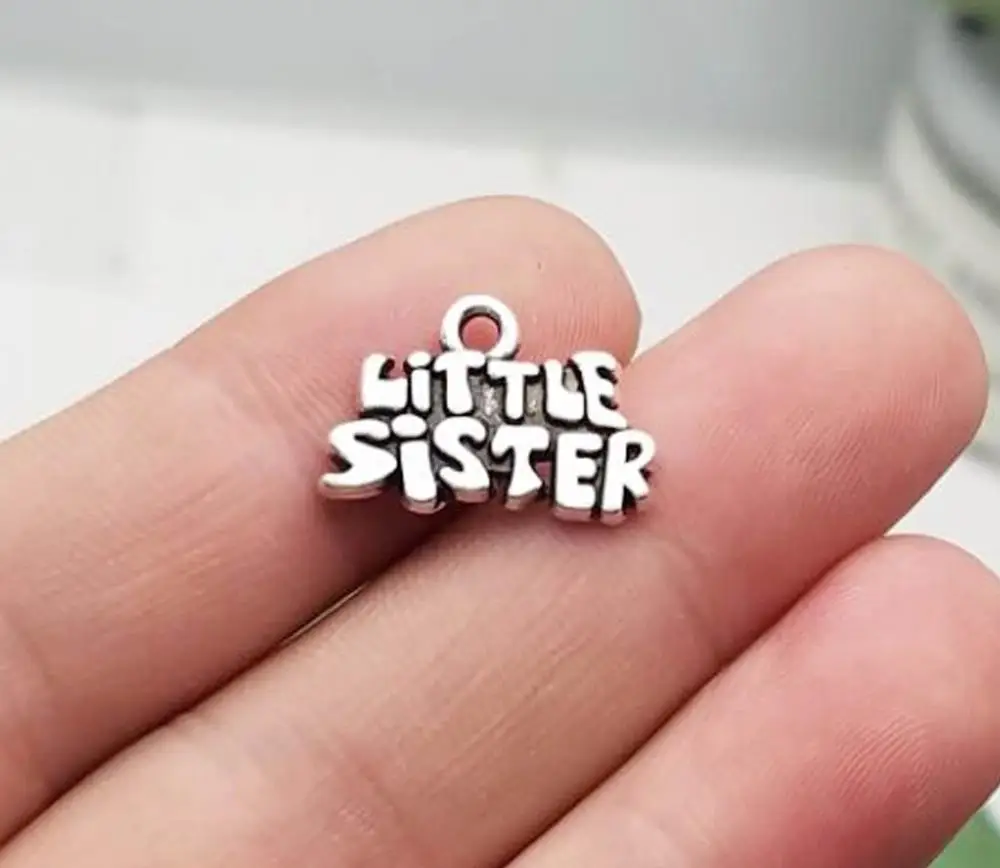 15pcs/lot--18x16mm Antique Silver Plated Big Middle Little Sister Charms Family Pendants DIY Supplies Jewelry Making Accessories