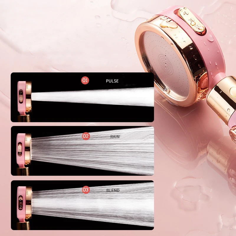 360 Degree Rotation Three-speed adjustment One Key To Stop Filter Shower Head Water Saving Rainfall Round Spray Nozzle