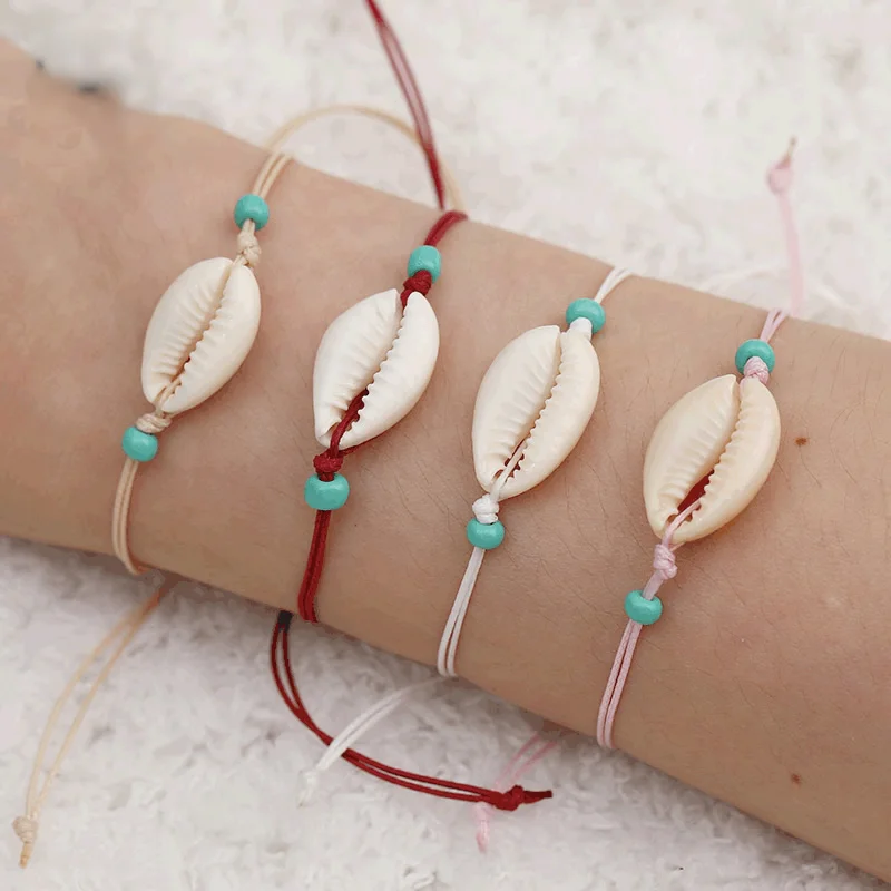 Kleurrijk Gedrukt Vrouwen Armband Shell Conch Braid Enkelbandje Armbanden Armbanden Verstelbaar Touw Boheems Meisje Zomer Kid Sieraden