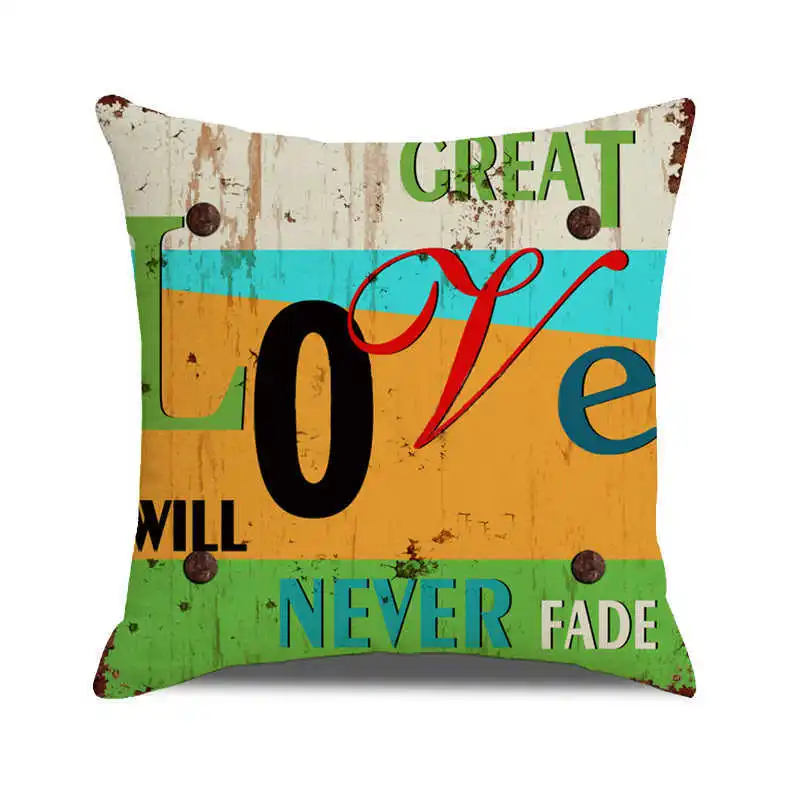 Retro Industrial Style Cushion Cover Wood Grain Letters Decor Pillowcase Home Chair Seat Furnishings Linen Pillow Cover 45x45cm