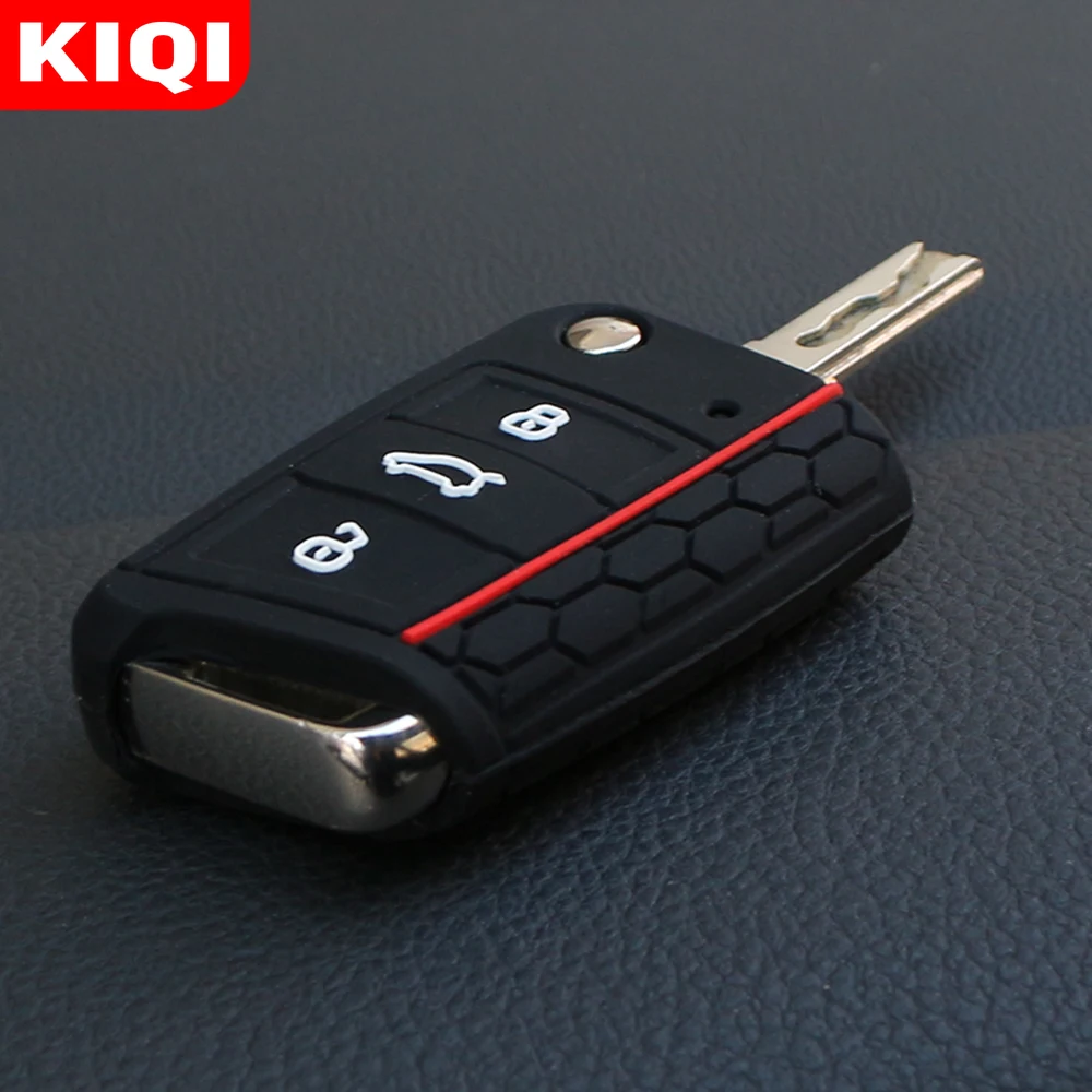 KIQI Silicone Car Key Case Cover for Volkswagen VW Golf 7 MK7 Tiguan Mk2 for Skoda Octavia 3 A7 Kodiaq 2017 2018 2019 2020 2021