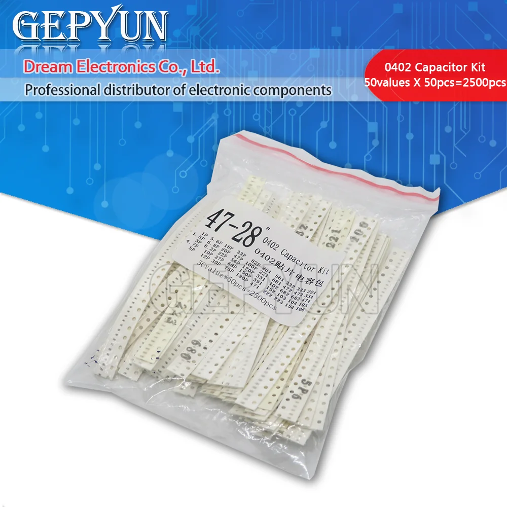 0402 SMD Ceramic Capacitor Assorted Kit 1pF~10uF 50values*50PCS=2500PCS Chip Ceramic Capacitor Samples kit