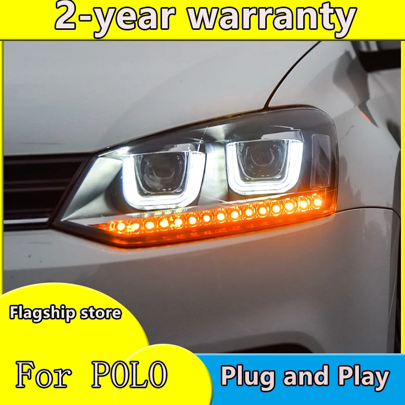 Car Styling 2009-2015 for VW Polo Headlights New Polo LED Headlight Cruiser drl Lens Double Beam H7 HID Xenon