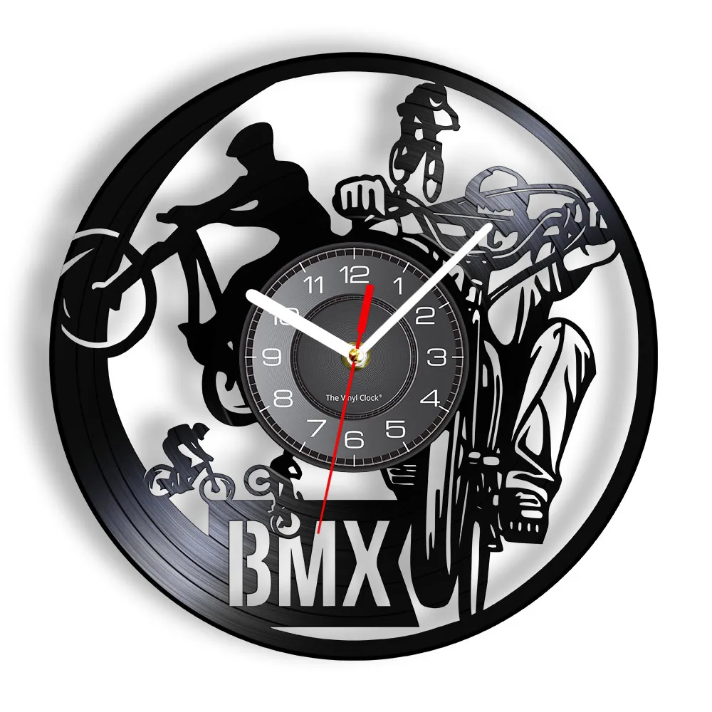 BMX Freestyle Bicycling Modern Wall Clock Extreme Cycling Vinyl Record Artwork For Teen Boy Room Deocr Bicycle Retro Clock Watch