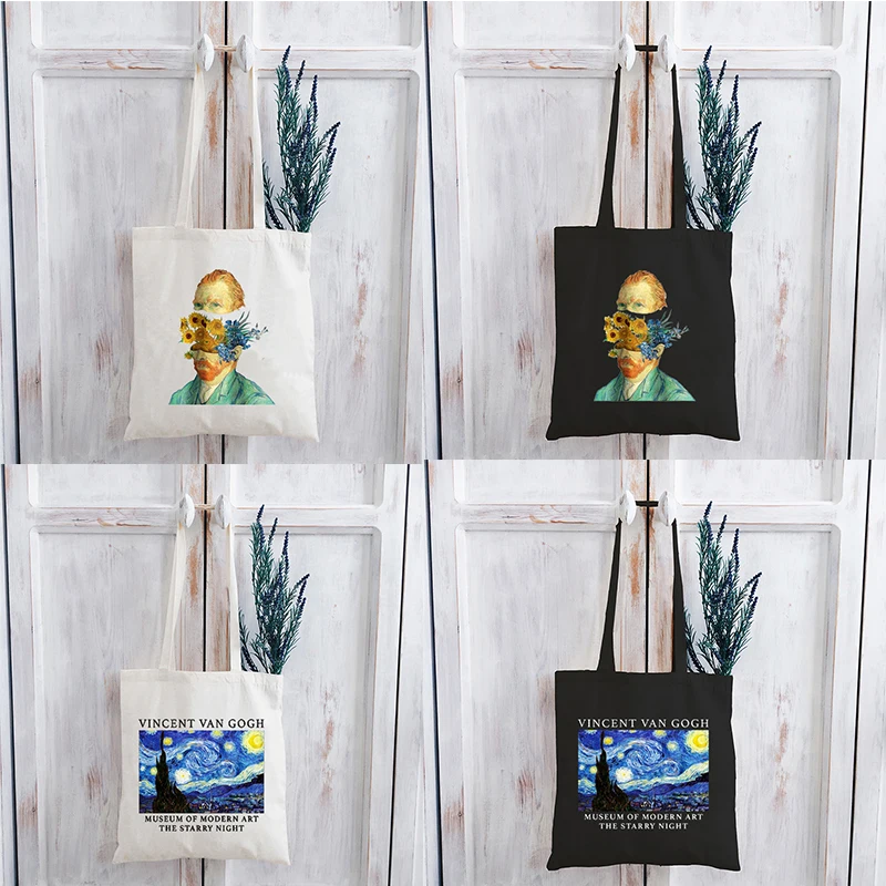 Van Gogh torba na zakupy dziewczyny Harajuku Tote Bag kobiety torba na ramię Ulzzang śmieszne duże torby na ramię z płótna dla ucznia torba graficzna