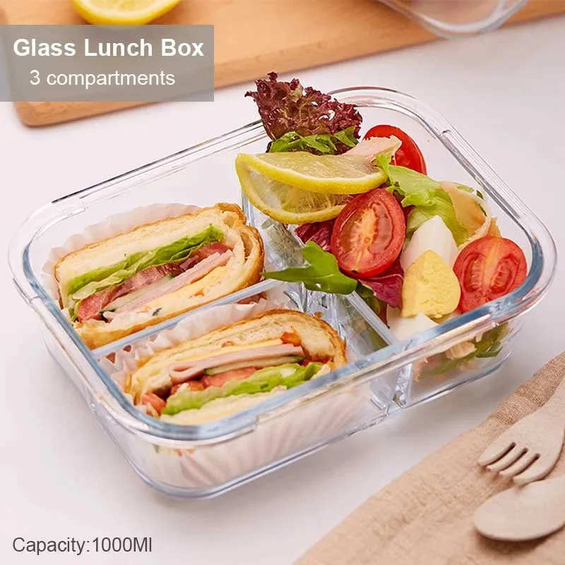 BOZZH Glass Bento Lunch Box Microwavable Bento Box With Thermal Bag Food Container StorageFood Bento BoxTupper Cristal Meal Prep