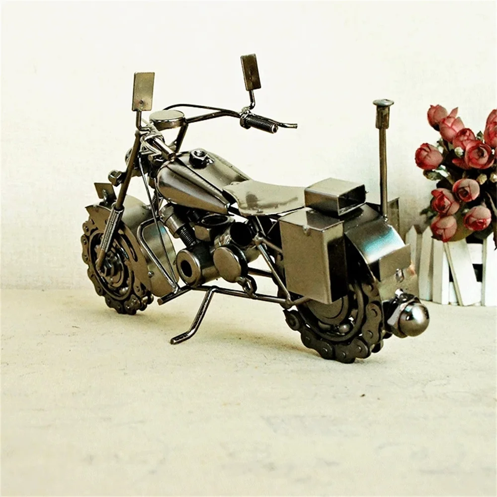 Motorcycle Model Retro Motor Figurine Iron Motorbike Prop Handmade Boy Gift Kid Toy Home Office Decor