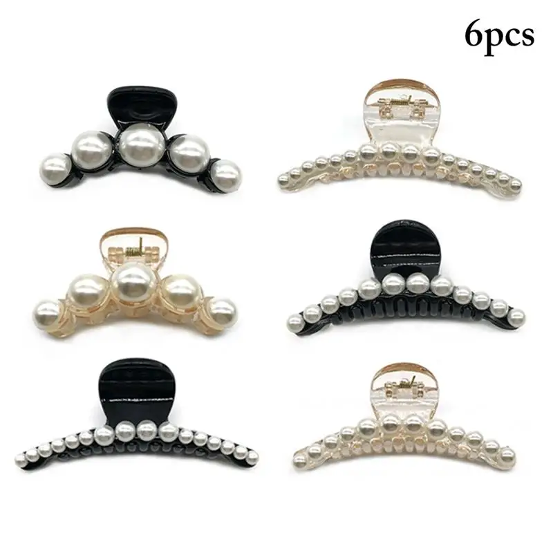 

2020 6pcs Claw Clip For Women Tough Imitation Pearl Hair Claw Large Hair Clamps Claw Clip Crab For Hair Accessories For Hair