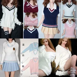 1/6 Female Long/Short Sleeved Vest Sweater Pullover Coat School Uniform Jacket White T shirt Clothes Model for 12'' Action Body