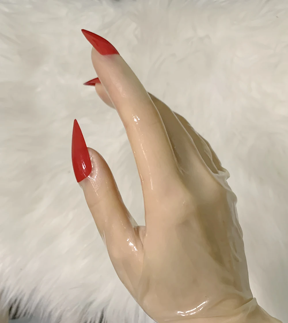 Crossdress-guantes transparentes brillantes al aceite para hombres y mujeres, látex súper fino, Zentai, uñas largas, fetiche, transparente, Cosplay,