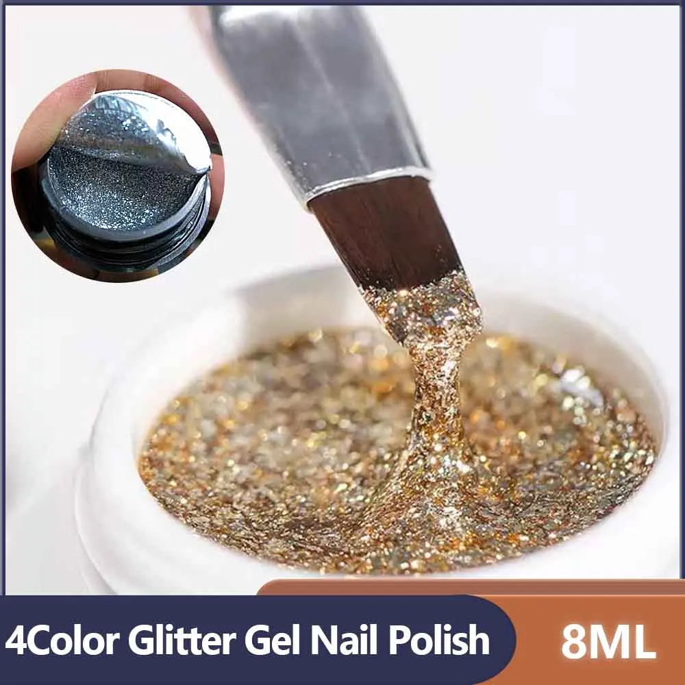 

New 8ml Gold Glitter Vernis Semi Permanent Gel Nail Polish High-density Platinum Nail Gel Polish for Nail Art /Painting Nails