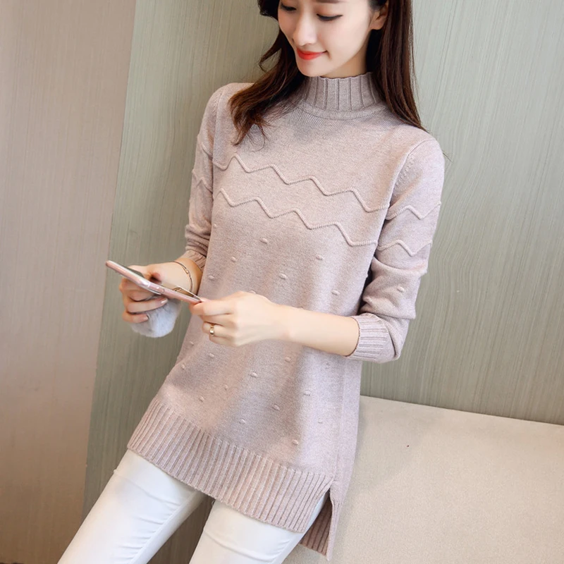 Korean Pullover knit Sweater Women 2025 New Autumn winter Mid-length Half high collar Loose Shirt Thick Solid Sweaters Female