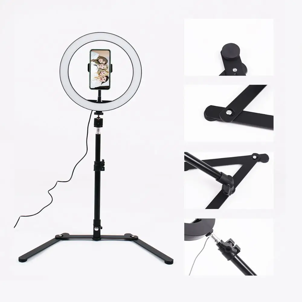 Anel de luz de 26cm para fotografia ao vivo, iluminação para telefone, tripé, suporte para foto, led, selfie, bluetooth, para tiktok, youtube