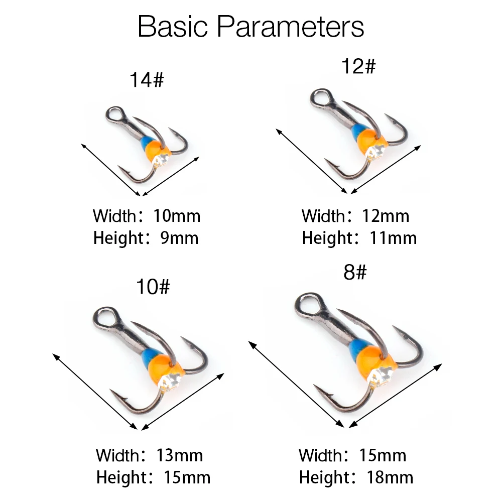 خطافات صيد موازن 5 قطع من تريهوك 8 # 10 # 12 # 14 # خطافات من الفولاذ الكربوني لصيد الأسماك في الشتاء معالجة مع علبة بلاستيكية #5