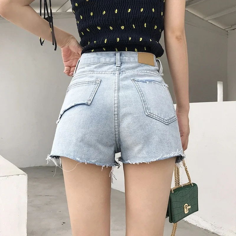 

Sexy Hot Summer High Waist Womens Denim Shorts Fashion Zipper Fly Ripped Tassel Punk Style Casual Loose Female Wide Leg Shorts