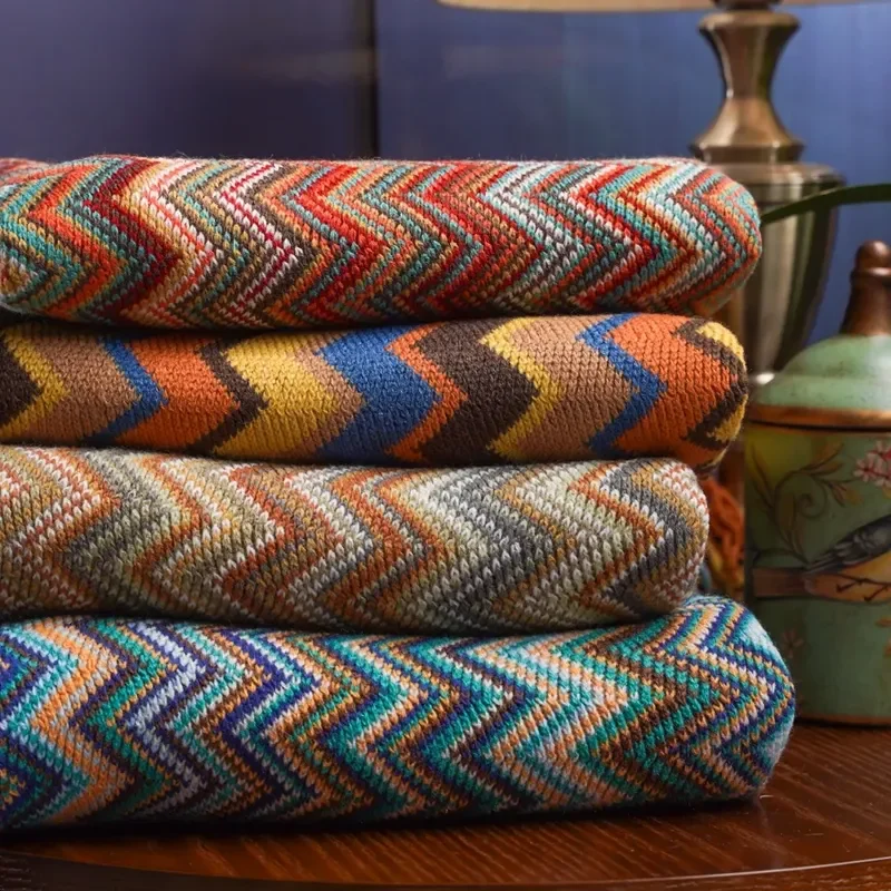 

Knitted Striped Blanket with Tassel Summer Blankets for Bed Sofa Decorative Blanket Throw Soft Bedspread Bohemian Blanket