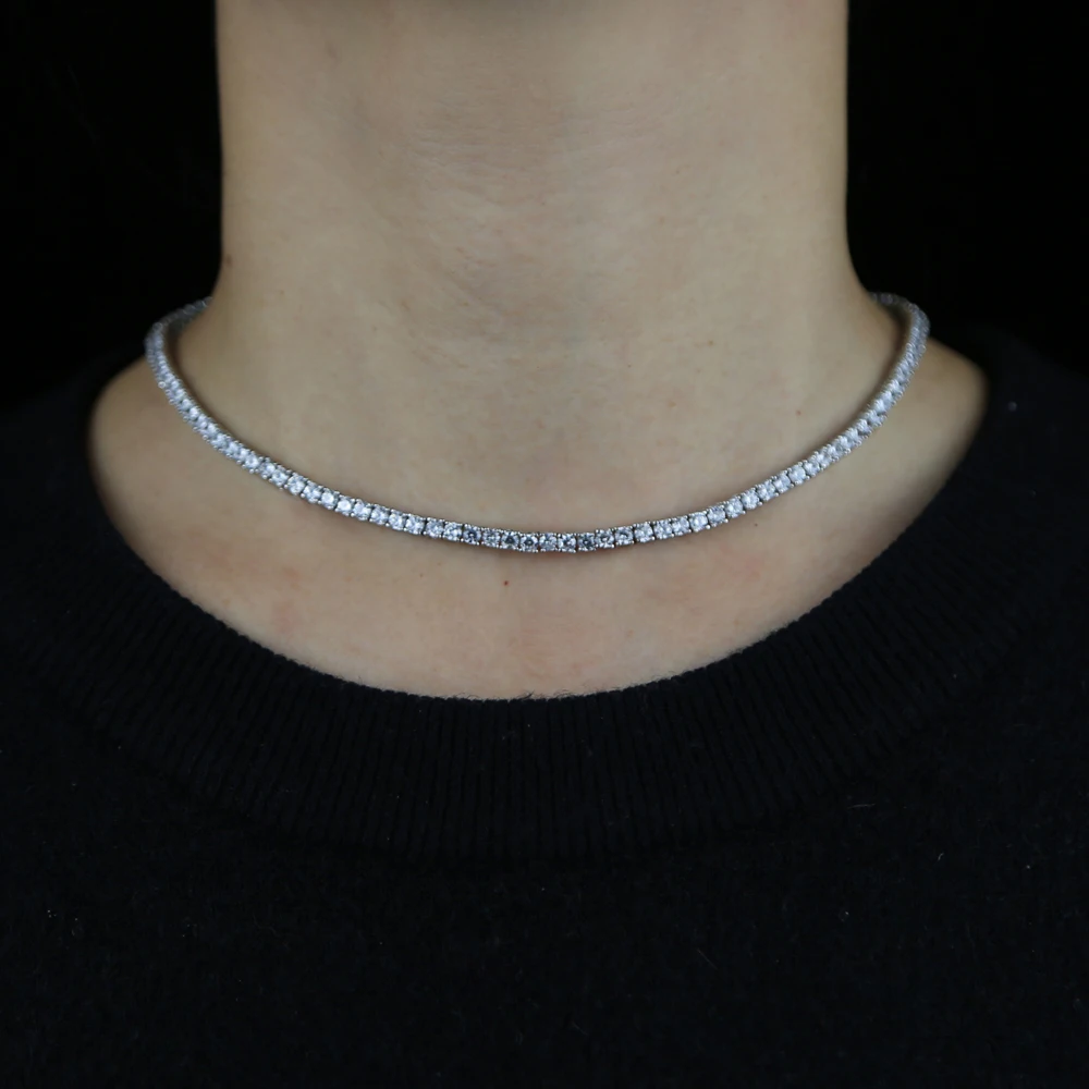 New Thin 3mm CZ 1 Row Shiny Tennis Chain Necklace Hip Hop Iced Out Bling Cubic Zircon Choker Jewelry Gold Color For Women Men