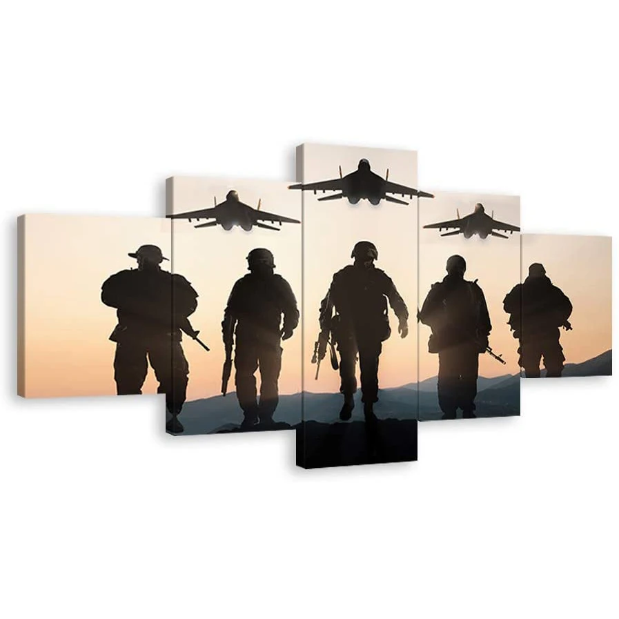 

Unframed 5Pcs Military Soldier Plane Sunset Army Pictures Wall Art Home Decor Posters Canvas Painting for Living Room Decoration