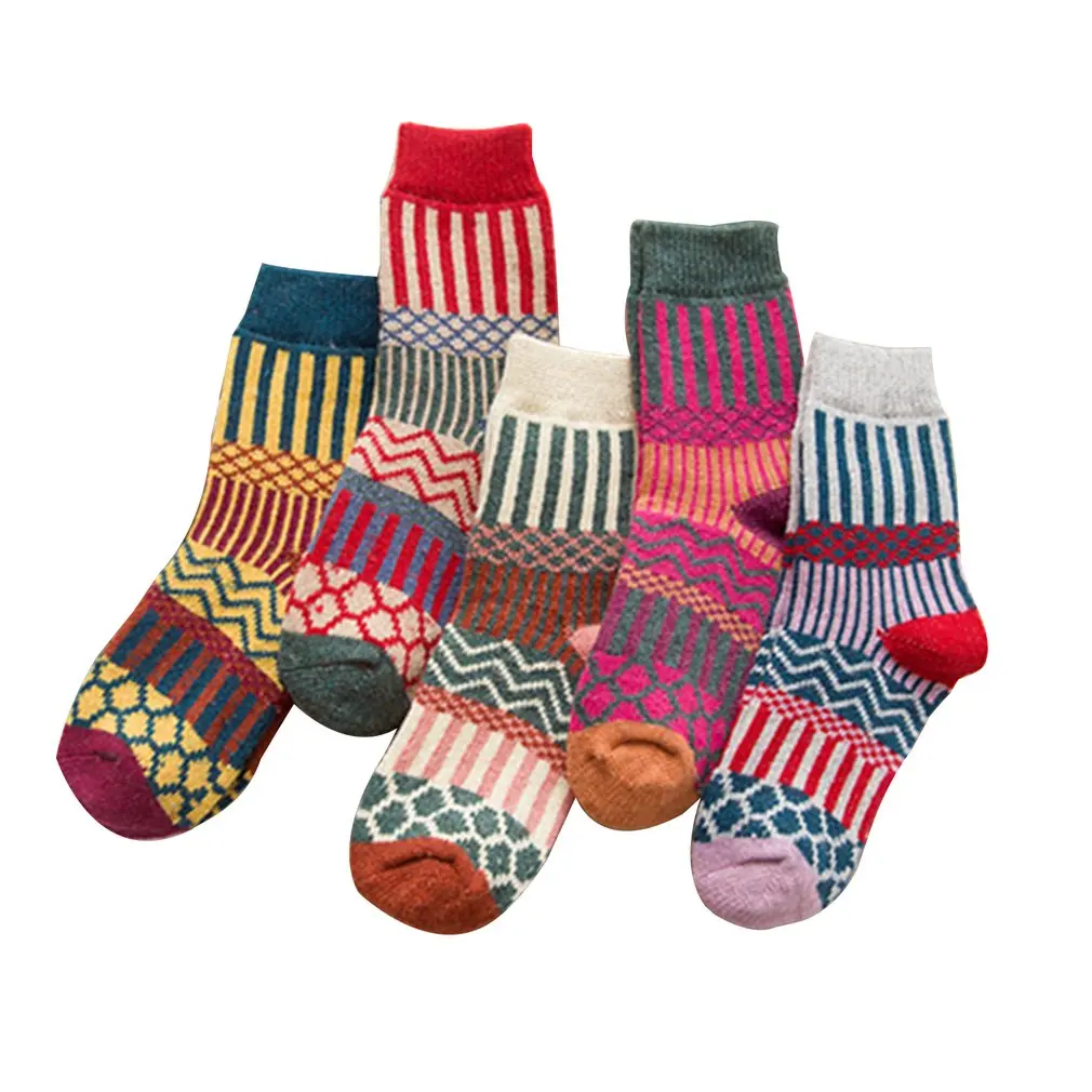 

5 Pairs 2021 New Winter Thick Warm Wool Women Socks Colorful Socks Fashion Casual Euramerican National Wind-Flowers Cotton Sock