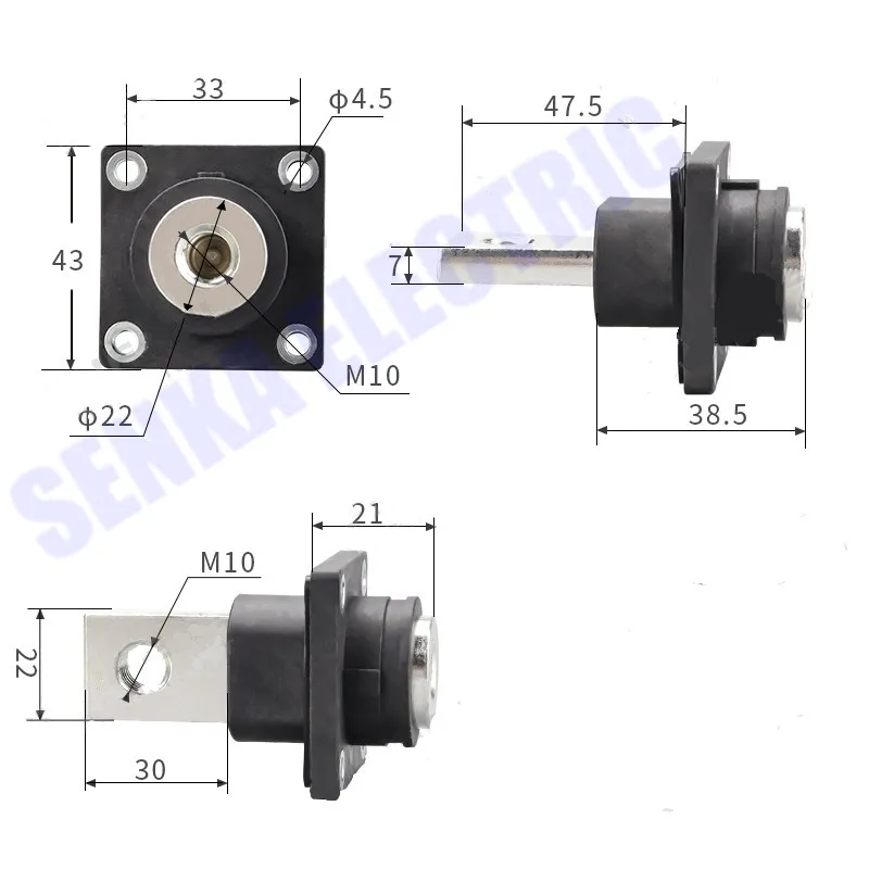 2 pcs Through The Square 300A All-copper Battery Post Through The Wall High-current Copper Terminal Battery Connector