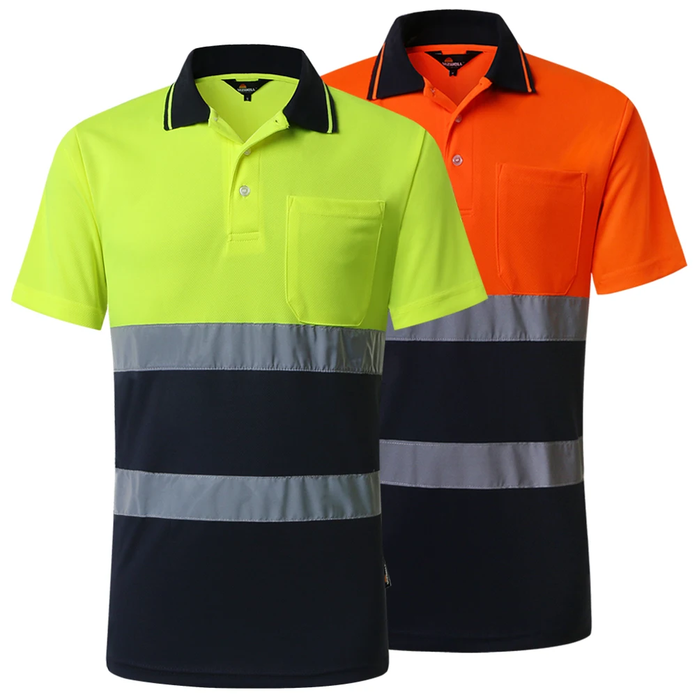 Safety Work Shirt T Shirt Summer Short Sleeves T-shirt with Navy Collar Protective Clothes for Construction Transportation