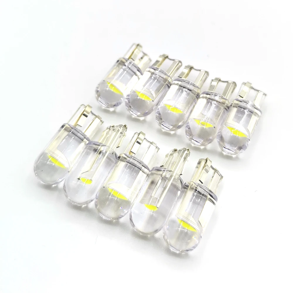 10x 2021 Najnowszy W5W Led T10 Światło samochodowe COB Szkło 6000K Białe Auto Automobiles Lampa tablicy rejestracyjnej Dome Read DRL Żarówka Styl 12V