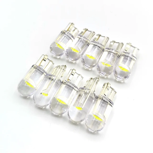 10x 2021 Najnowszy W5W Led T10 Światło samochodowe COB Szkło 6000K Białe Auto Automobiles Lampa tablicy rejestracyjnej Dome Read DRL Żarówka Styl 12V