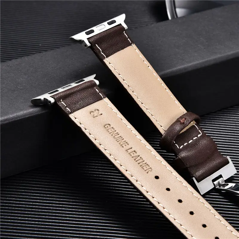 Leder-Uhrenarmbänder für Apple Watch 8, 7, 6, 5, 4, 3, SE, Schmetterlingsverschluss, Ersatz-Armband, 38/40/41 mm, 42/44/45 mm, Band für iwatch – Detail 16