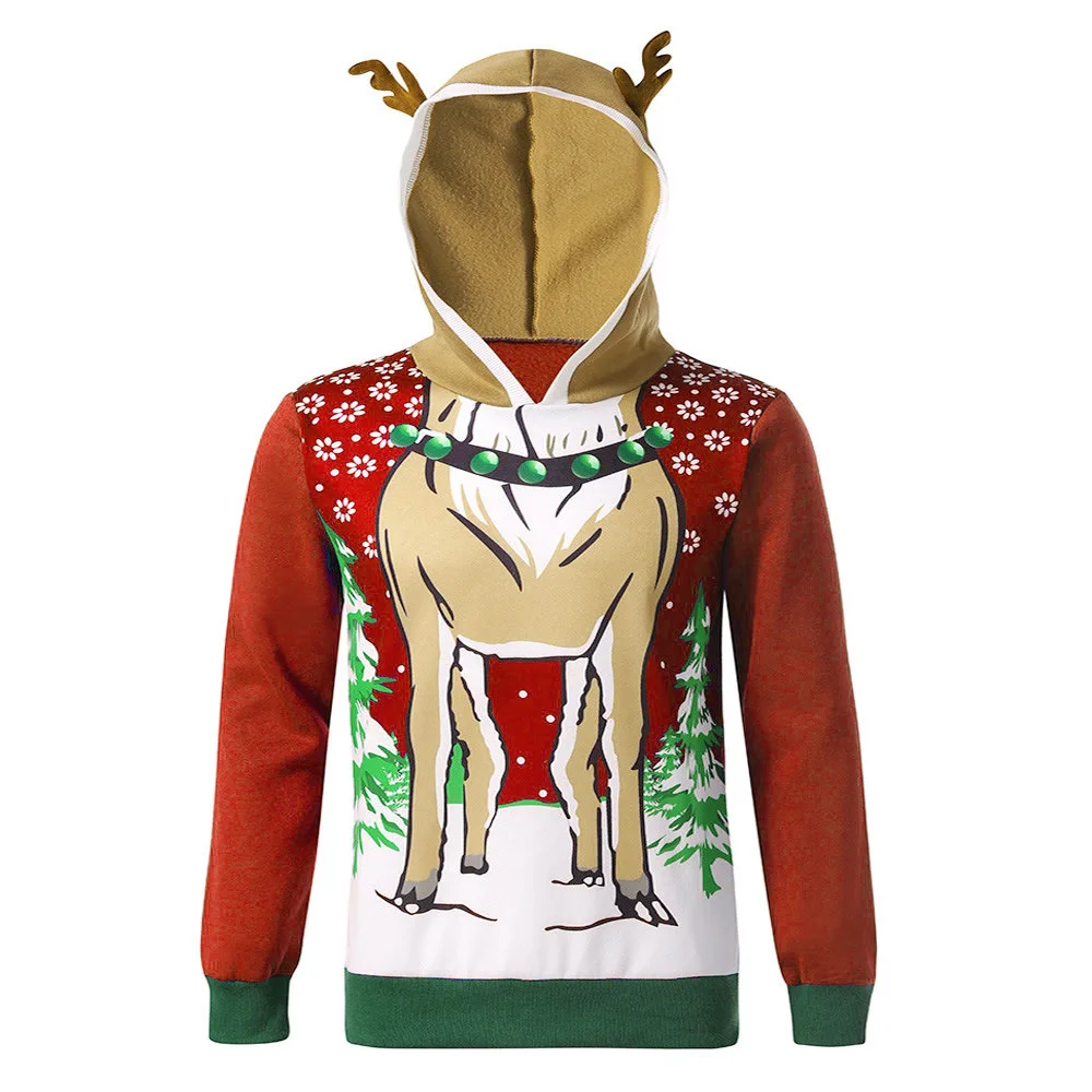 Men Female Christmas Sweater Men Elk Fawn Print Hoodie Long Sleeve Clothes Pullover Sweater Fashion Casual Blouse Sweaters