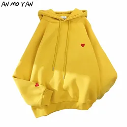 Winter Fashion Hoodies Women Love Heart Embroidered Harajuku Long Sleeve Loose Casual Tops Pullover Sweatshirt